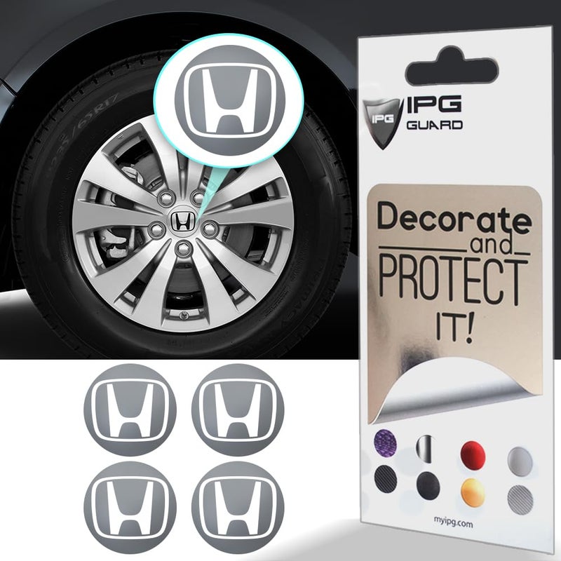 اي بس سي IPG متوافق مع شعار Civic Accord CRV VTEC Si وملصقات إطار العجلة الداخلية أو الخارجية (غطاء المركز: 2.25 بوصة) (4 وحدات) (شعار خارجي فضي لامع) - Image 1